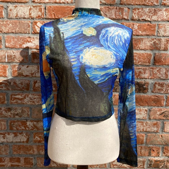 🎉HP 🎉Starry Night blue Van Gogh crop top 🌠 / S, M, L, XL  / NWOT - Picture 4 of 11